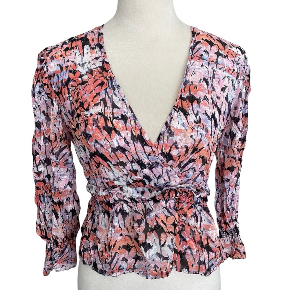 IRO Radiant Top Women Sz‎ 36 Artsy Abstract Textured Gauzy Cropped Babydoll Chic